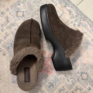 Crocs Brown Suede Fur-Lined Clogs